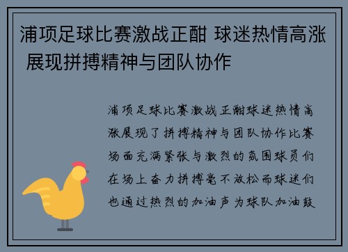 浦项足球比赛激战正酣 球迷热情高涨 展现拼搏精神与团队协作