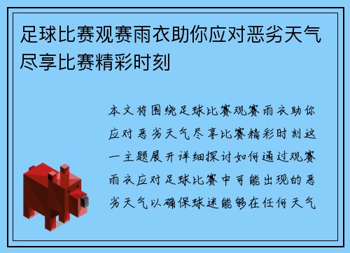 足球比赛观赛雨衣助你应对恶劣天气尽享比赛精彩时刻