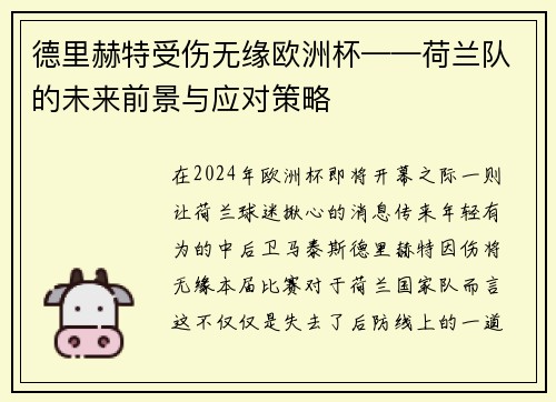德里赫特受伤无缘欧洲杯——荷兰队的未来前景与应对策略