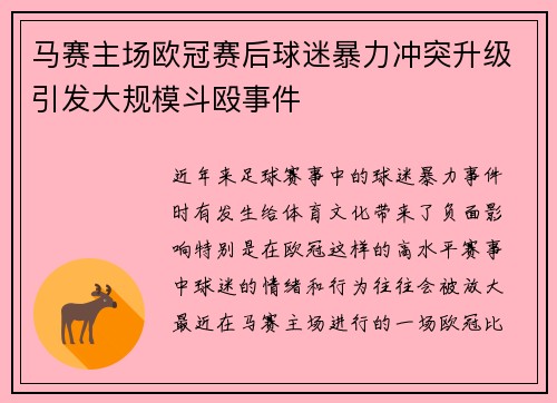 马赛主场欧冠赛后球迷暴力冲突升级引发大规模斗殴事件
